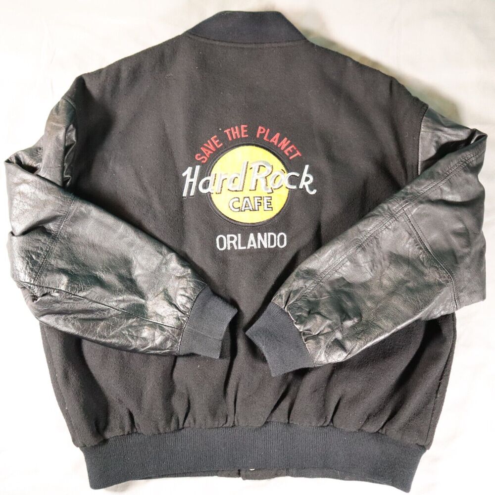 Hard Rock Cafe Jacket Leather Sleeves Wool Body Save The Planet Men's Size XL